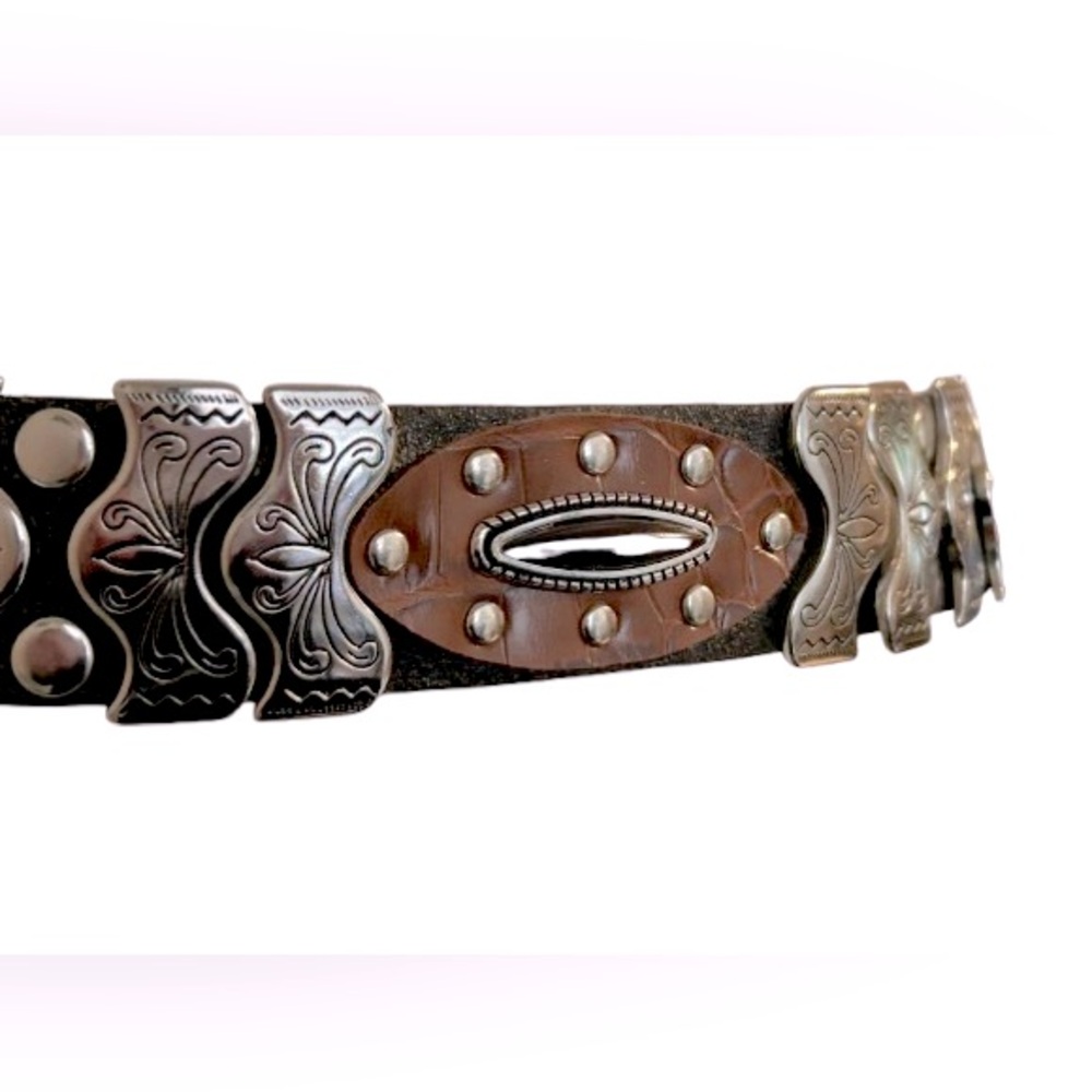 Western Studded Brown Black Silver Leather Belt Cowgirl Country Studs Metal